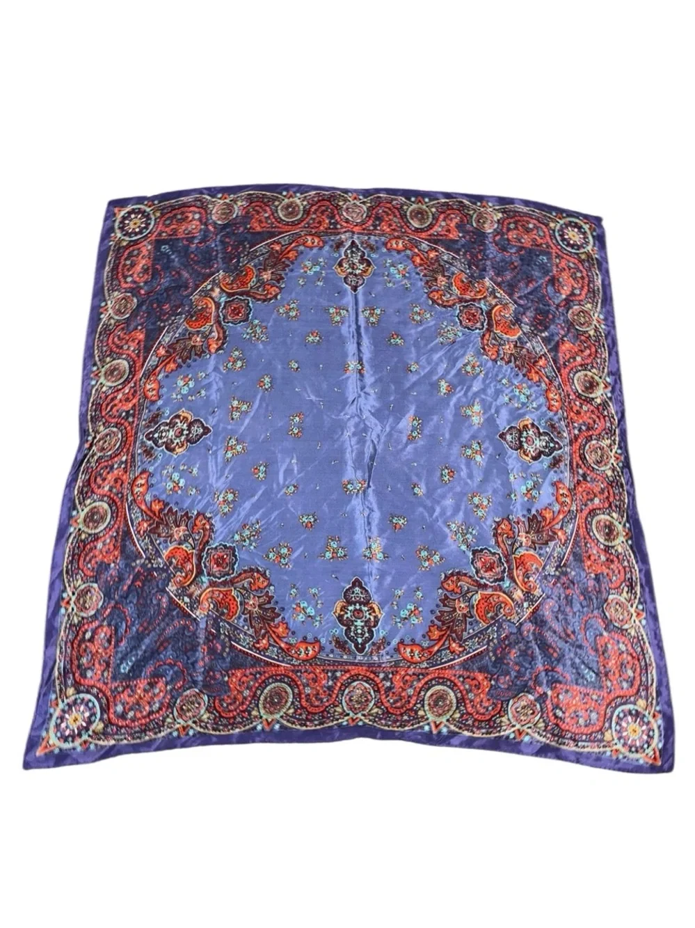Vintage 100% Silk Paisley Square Scarf Purple Blue Red Made in Japan